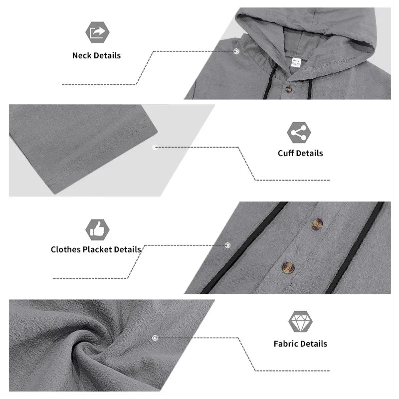Men's Linen Hooded Sets 2 Piece Outfit Summer Casual Long Sleeve Hoodie and Wide Leg Pants Set for Men