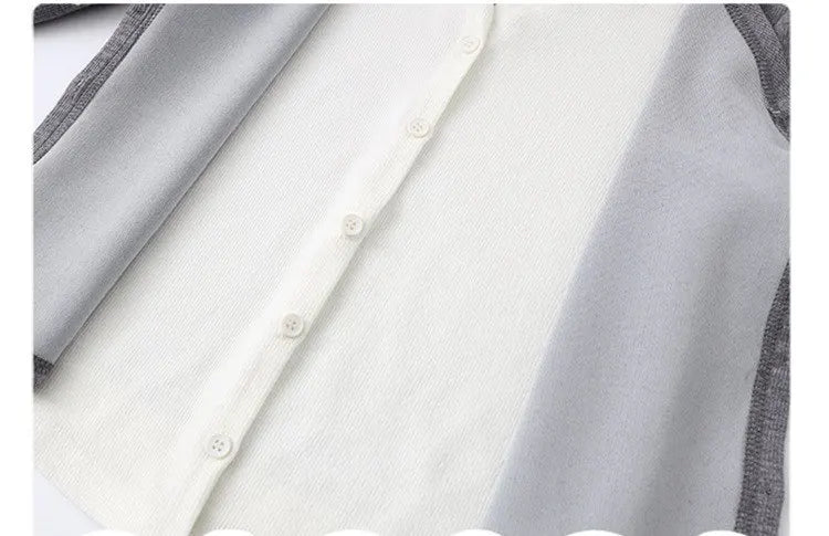 Korea Style Girls Casual Clothing Sets Single Button V-Neck Fake Splice Top and Pants Two Pieces Grey Khaki Kids Teenage Outfits
