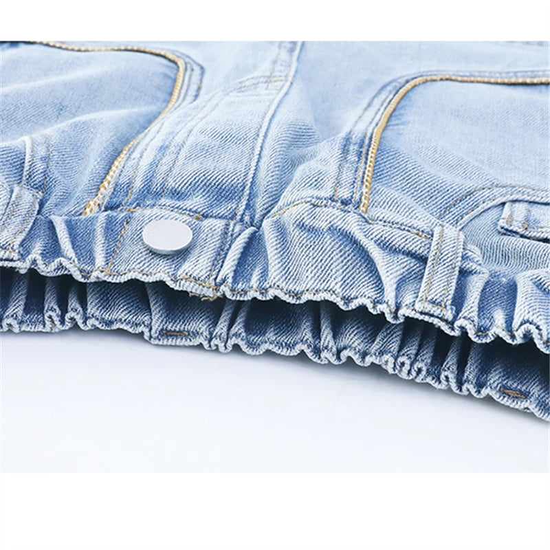 Korean Style Children Denim Mini Skirt with Inner Shorts For Girls Fashion Streetwear Summer Slim Fit Skirts with Pockets Front