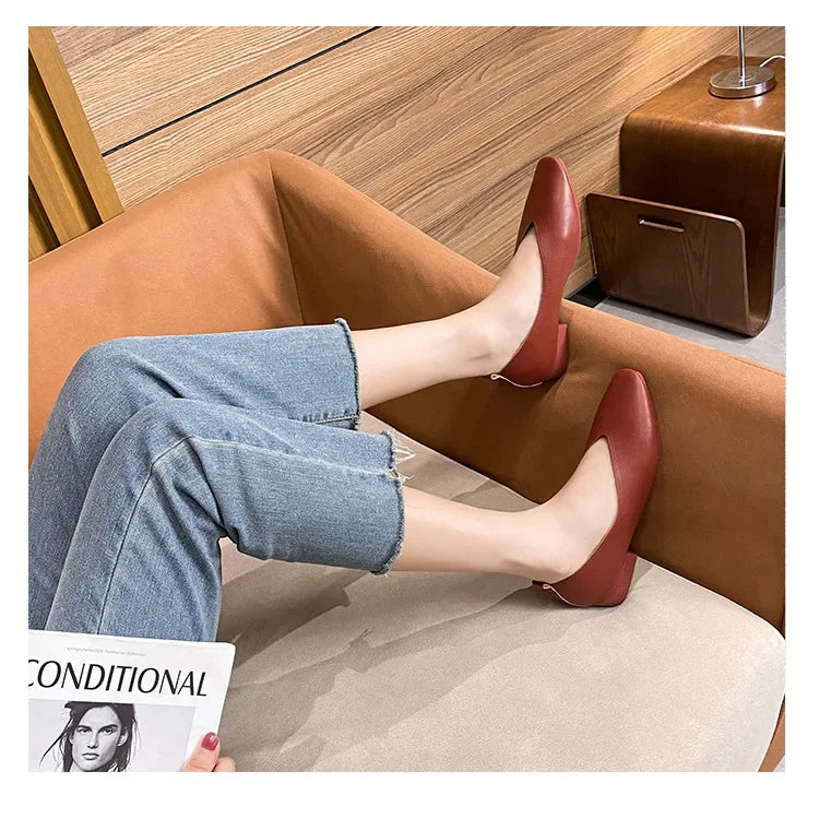 Genuine Leather Multi-color Low-heeled women's Shoes  Round Toe Flat Bottom Shallow Cut Single Shoe Casual Versatile Loafers