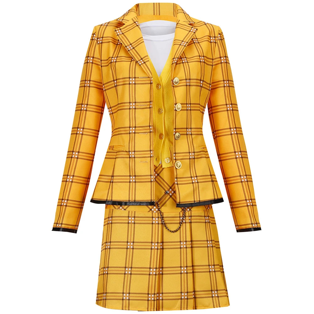 Movie Cher Horowitz Dion Dress Suit School Uniform College Jacket Skirt Woman Outfits Halloween Cosplay Costume