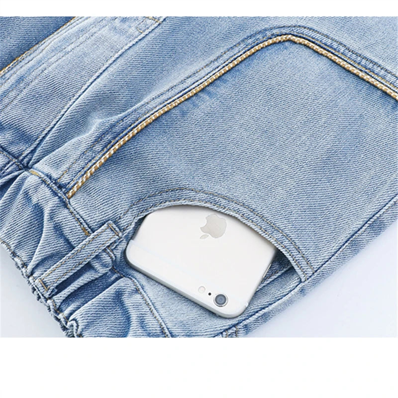 Korean Style Children Denim Mini Skirt with Inner Shorts For Girls Fashion Streetwear Summer Slim Fit Skirts with Pockets Front
