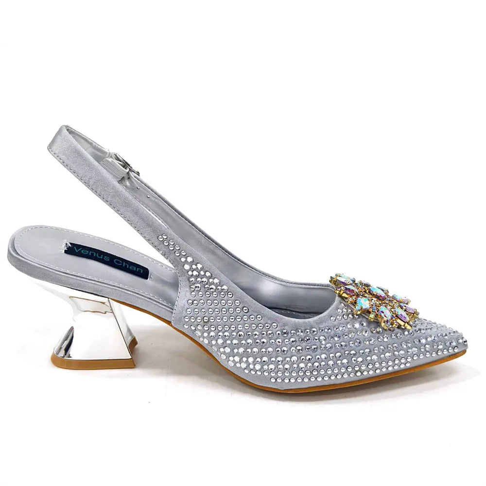 Nigeria Fashion Rhinestone-encrusted Ladies Party Shoes And Special bags High Heels And Dual Purpose Bag Women's Shoes