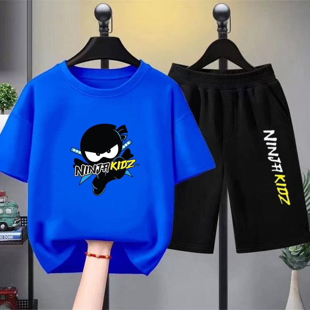 Kids Tops Summer T-Shirt Boy Girls red Casual TShirt+Shorts Sets Ninja Printed Kids Outfits Teen Children's Short Sleeve