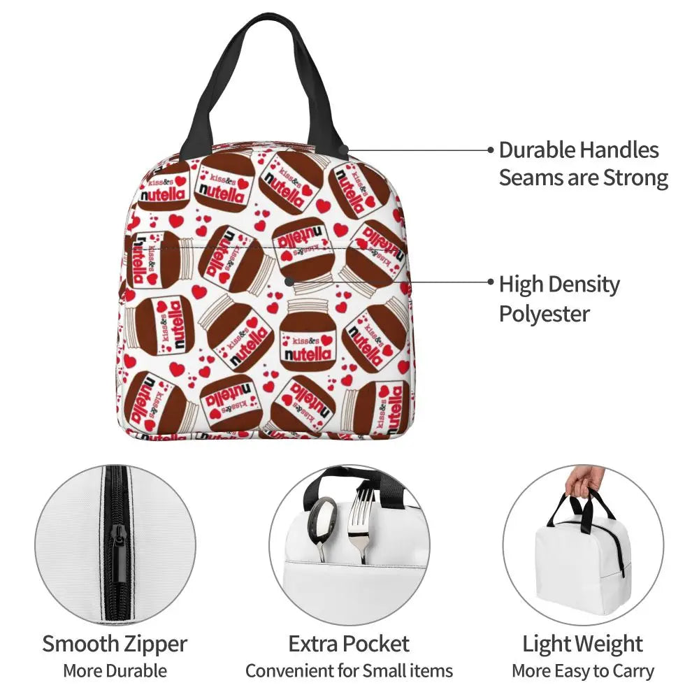 Custom Italy Nutellas Thermal Insulated Lunch Bag Women Portable Lunch Container for Outdoor Picnic Storage Food Box
