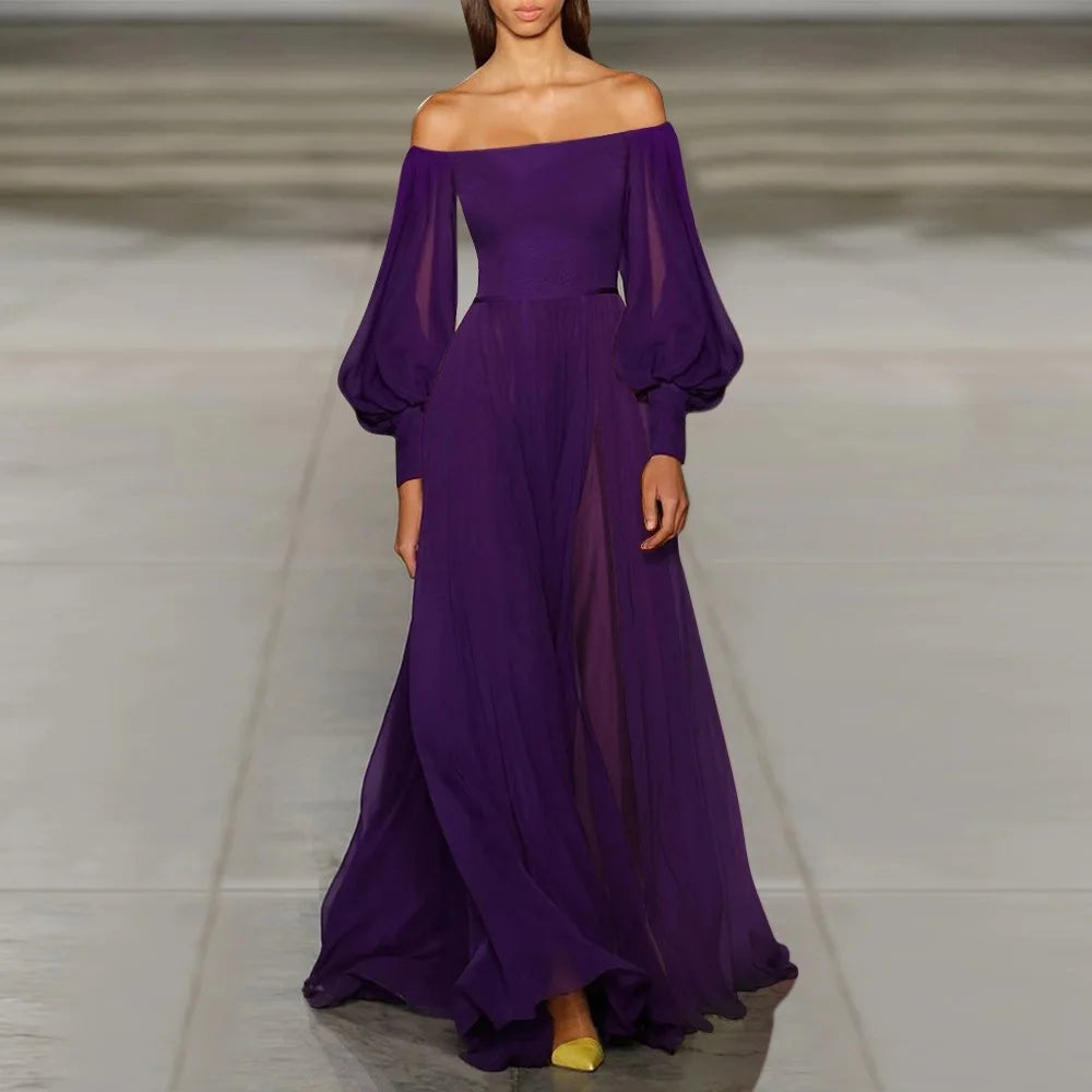2024 Sexy Evening Dress for Women Party Gown High Waist Tulle Princess Skirt Long Sleeve round Neck Single Piece Spring Summer