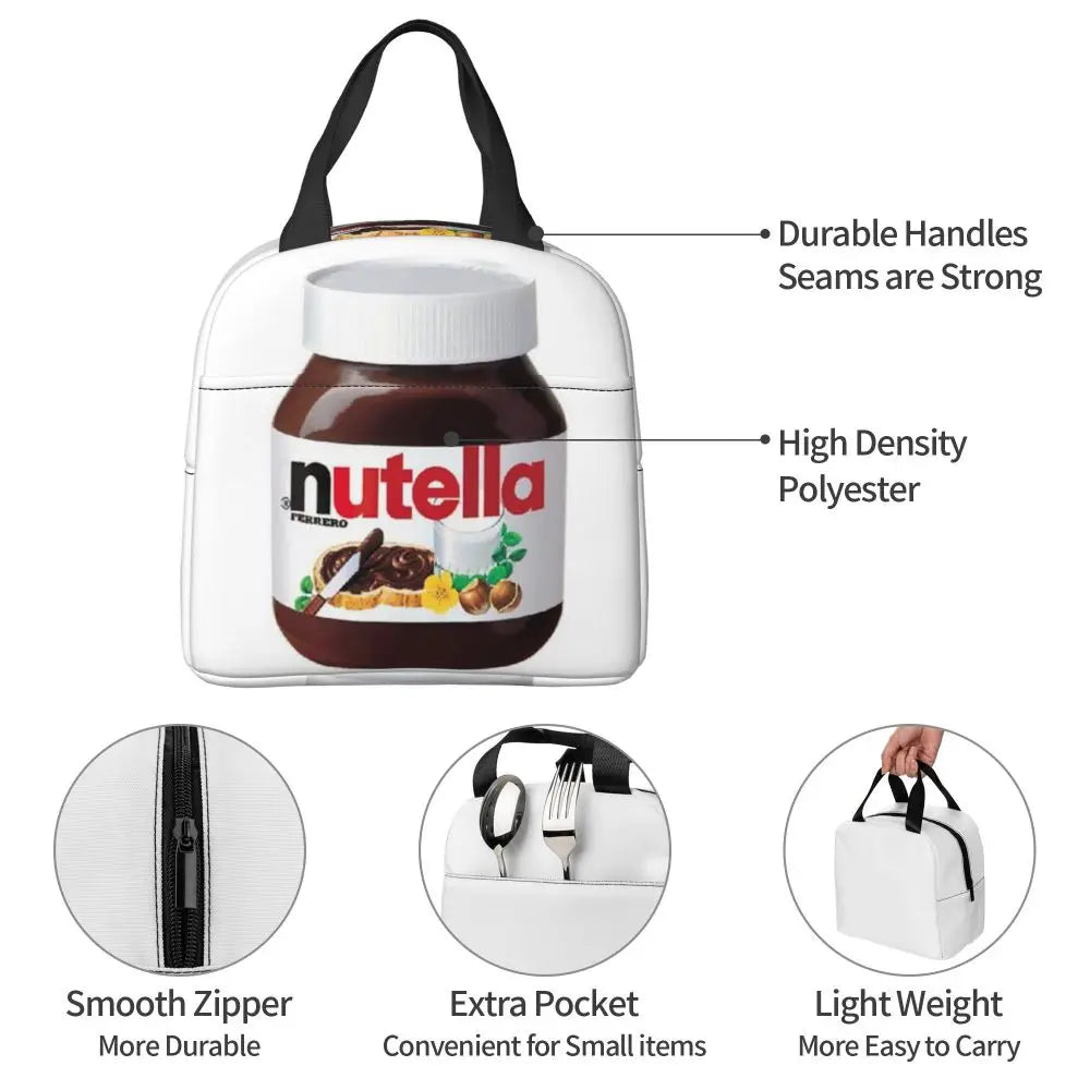 Custom Italy Nutellas Thermal Insulated Lunch Bag Women Portable Lunch Container for Outdoor Picnic Storage Food Box