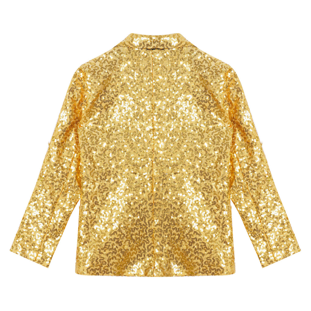 Kids Boys Fashion Shiny Sequins Lapel Suit One Button Jacket Coat Blazer Tuxedo for Wedding Birthday Party Stage Performance