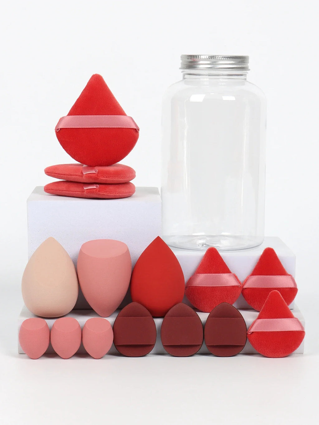 15Pcs Premium Powder Puffs with Storage Jar - Makeup Blending Sponges Set for Face Foundation & Loose Powder Kit