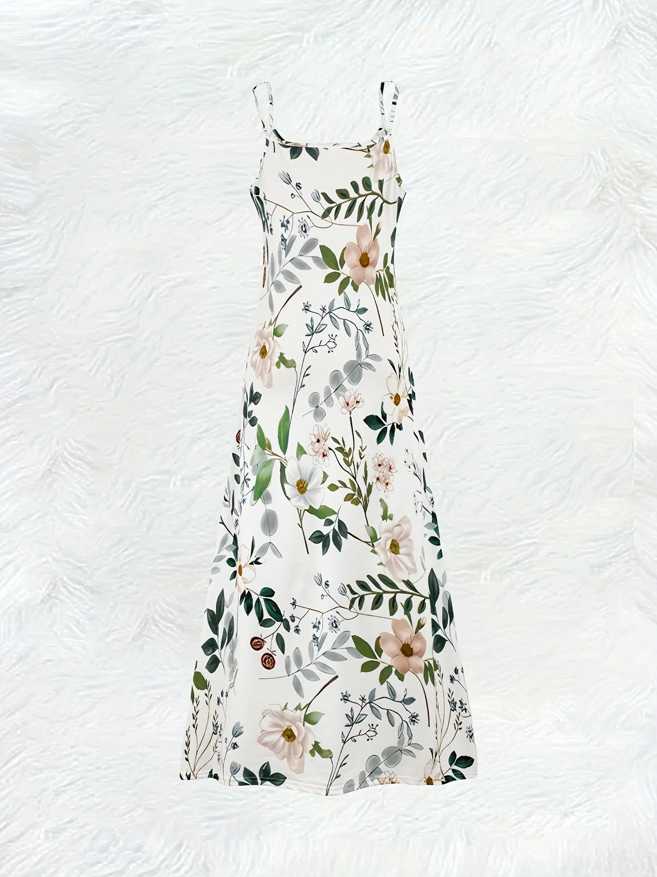 Summer Vacation Dress for Women Floral Leaf Print V Neck Sleeveless A Line Dress Casual Beach Party Outfit Lightweight