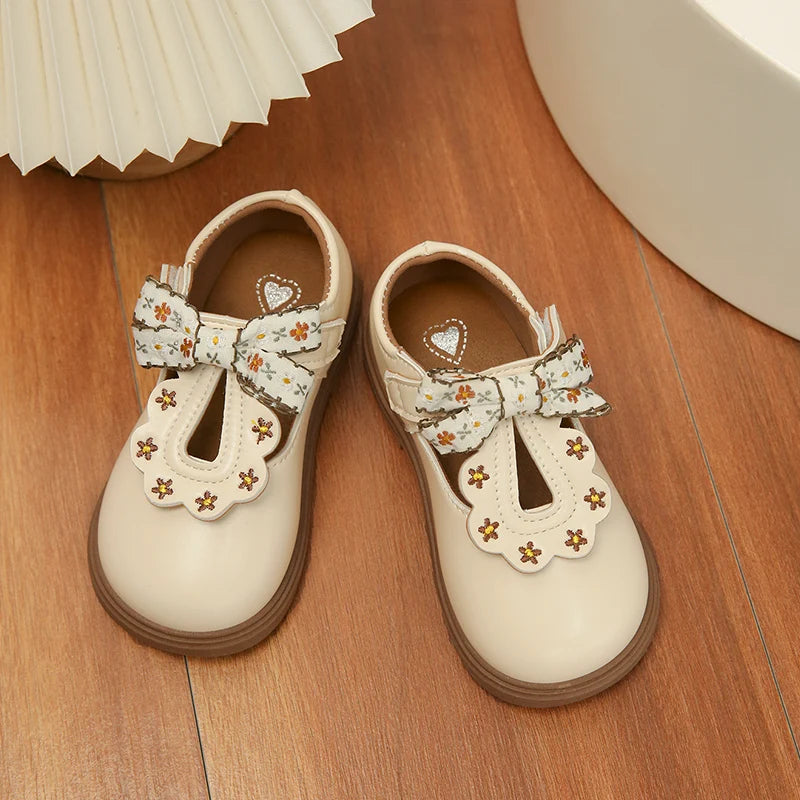 Cute bow Leather Girls Shoes 2025 New T-strap Oxfords Spring Kids Soft Shoes For Girl School Children Princess Dress Shoes