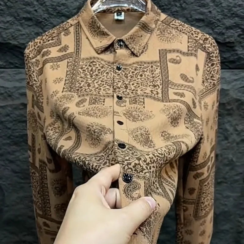 Men Autumn Floral Shirt Stylish Casual Business Handsome Shirt