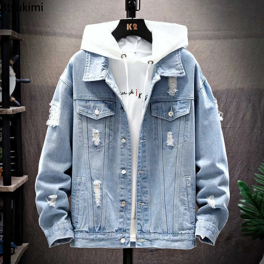 New Men's Vintage Denim Jackets Spring Autumn Handsome Loose Casual Workwear Jacket Fashion High Street Classic Jean Coats Male
