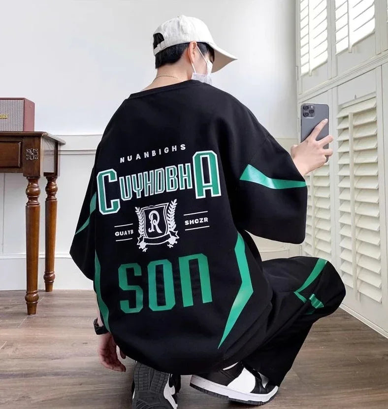 Male T Shirt Trousers Sets Smooth Sports Suits Alphabet Men's Pants Set Two-piece Outfits Xl Offer Korean Style Stylish Casual