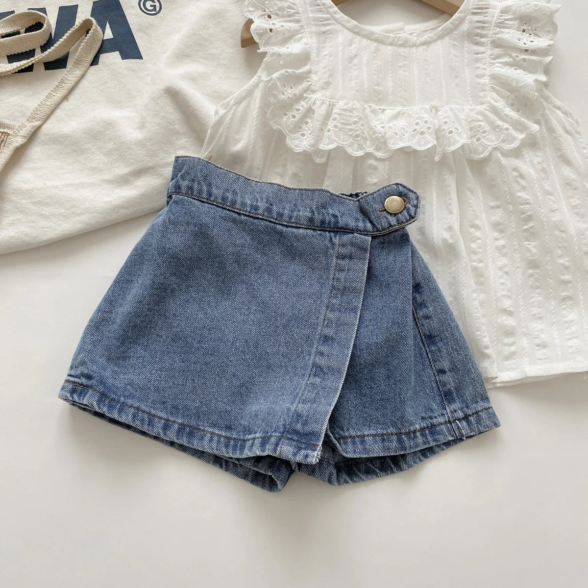 Denim Skirt Girl Summer Shorts Fake Skirt for Baby 2-8 years old Girl Half Skirt Children Bottom Kid Clothing Korean Style