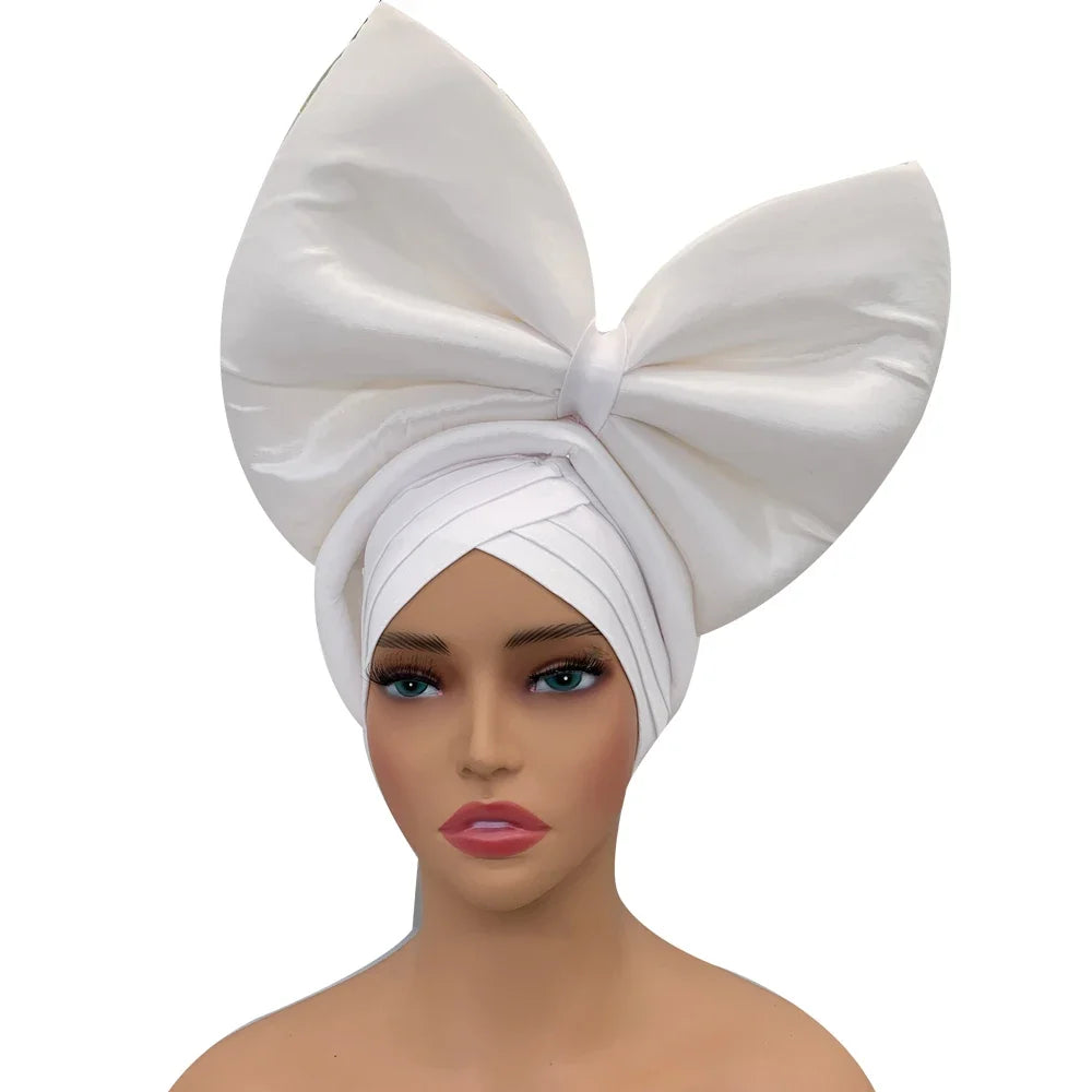 Exaggerated Headpiece African Auto Gele Headtie Nigeria Party Headwear Hat Lady Head Wraps Big Bowknot Turban Cap for Women