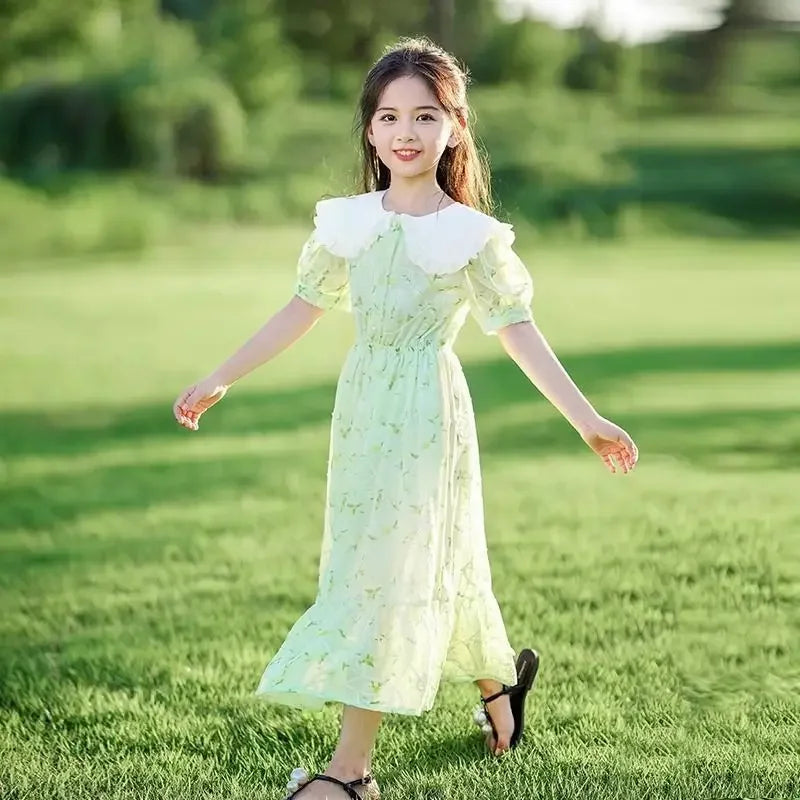 New Girls Dress Summer Dress Korean Version Stylish Children's Floral Dress Super Fairy Little Girl Princess Dresses 8-12 Year