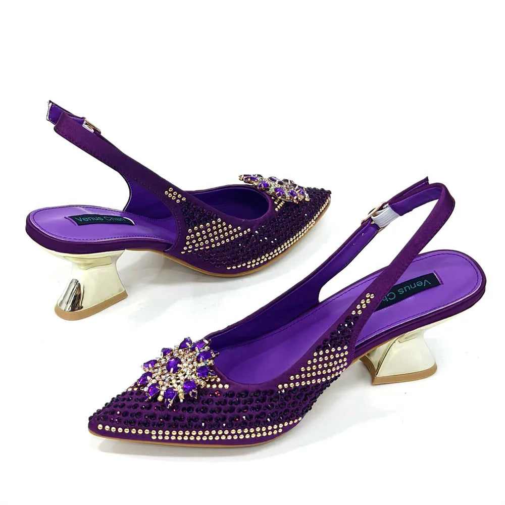 Nigeria Fashion Rhinestone-encrusted Ladies Party Shoes And Special bags High Heels And Dual Purpose Bag Women's Shoes