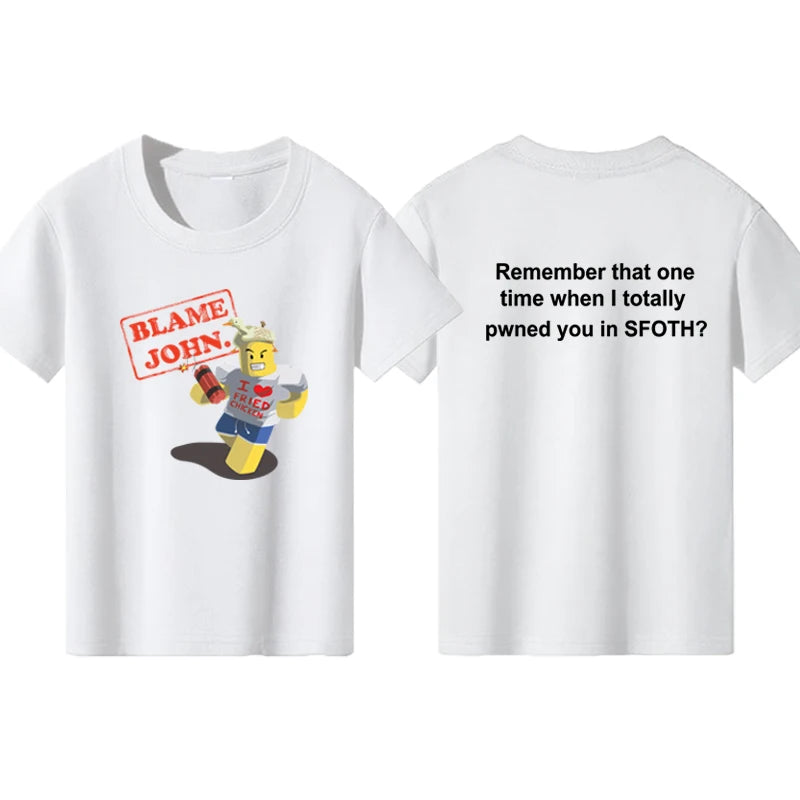 Blame John Printed Teenage Tops T-shirt Boys Girls Summer Casual Funny Fashion O-Neck Short Sleeve Children Colorful Clothing