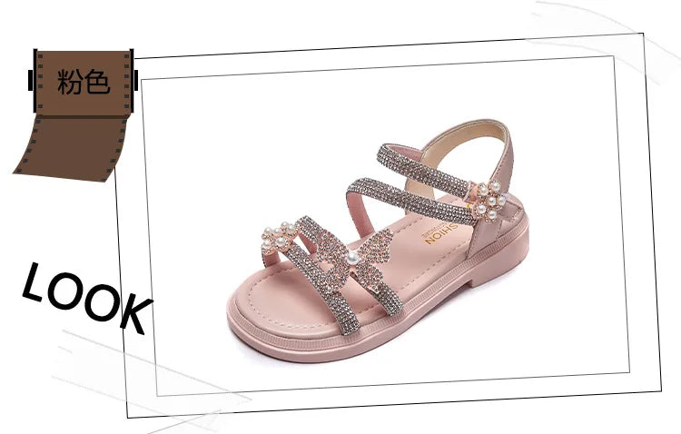 Little Girl's Sandal Summer Kids Princess Sandals Children Soft-soled Beach Sandals fit 2-13Years Old Kid Shoes Pink Black Beige