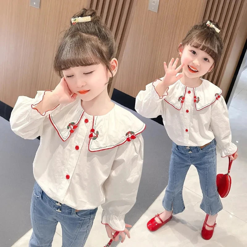 Girls' Shirts Spring and Autumn New Baby Fashionable Pure Cotton Shirts 2023 New Korean Children's Top 0-6Y