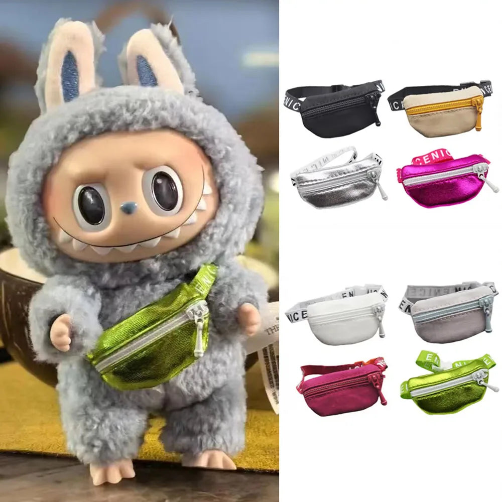 For 17cm Labubu Crossbody Bag Cute 1/6 1/8 1/12 BJD Dolls DIY Waist Bags Cute 15cm Idol Plush Doll Accessories Belt Bag Gift