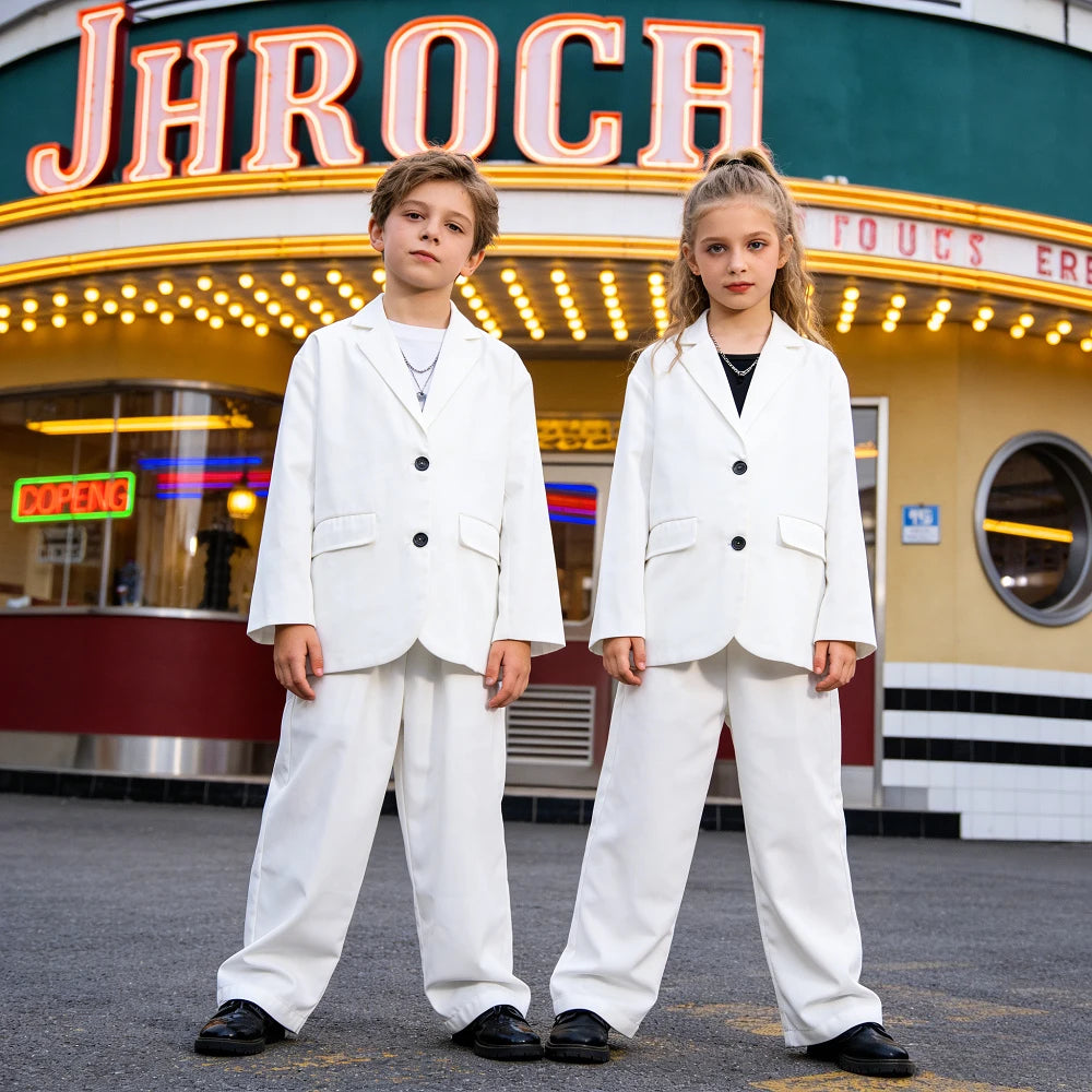 Suit for Girls Autumn Casual Long Sleeve Blazer Pants Two Pieces Children Costumes Formal Black Jacket Set Boys 10 12 13 Years
