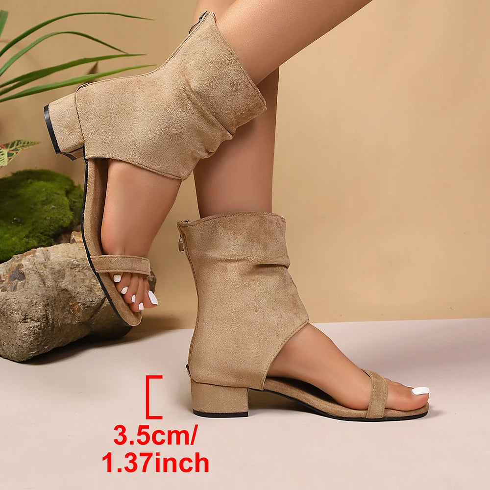 2026 Female Low Heel Footwear Gladiator Sandals Shoes For Women Zippers Fashion Open Toe Ladies Sandals Ankle Booties Shoe Pumps