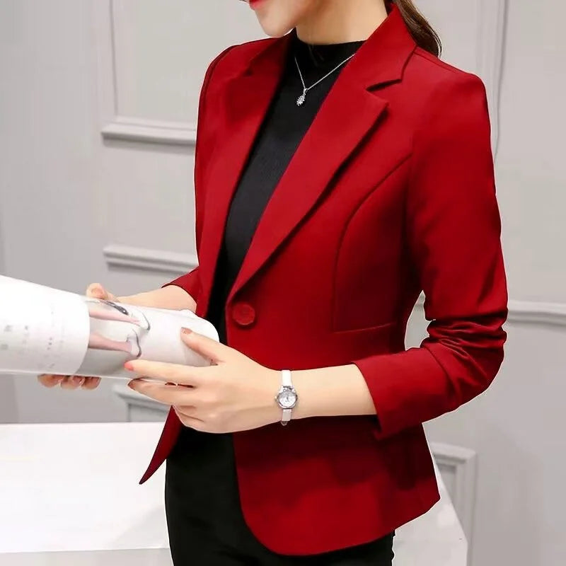 Women's Blazer 2025 Red Long Sleeve Blazers Pockets Jackets Coat Slim Office Lady Jacket Female Tops Suit Blazer Femme Jackets