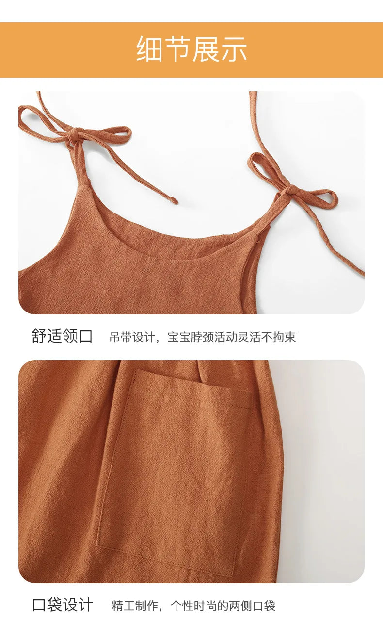 Summer Toddler Girl Dress Sleeveless Cotton Kids Beach Dress with Pocket