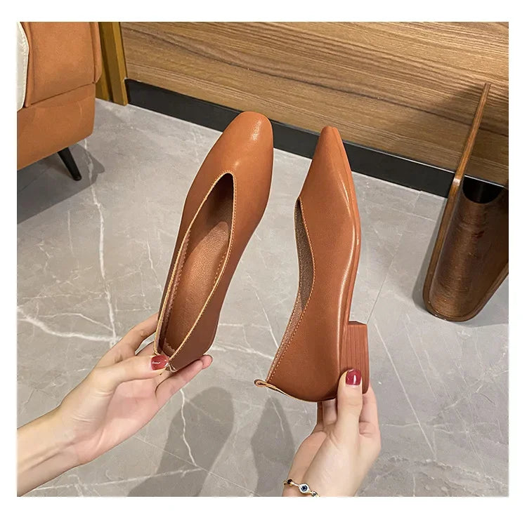 Genuine Leather Multi-color Low-heeled women's Shoes  Round Toe Flat Bottom Shallow Cut Single Shoe Casual Versatile Loafers