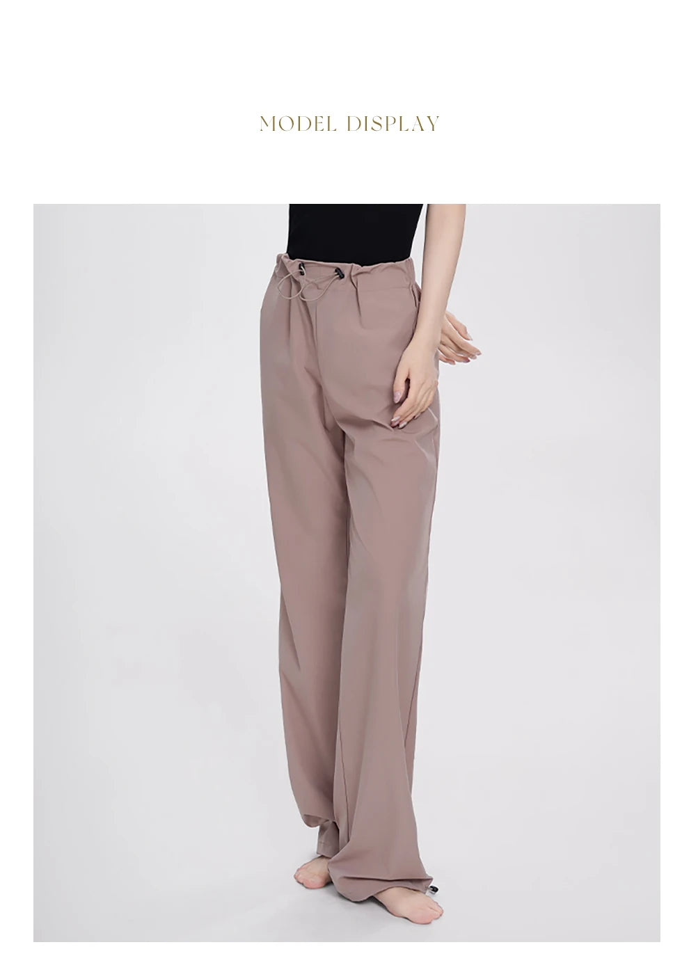 Women Adjustable High Waist Nylon Perspiration Casual Trousers with Pockets Female Athletic Dance Straight-leg Tracksuit Pants