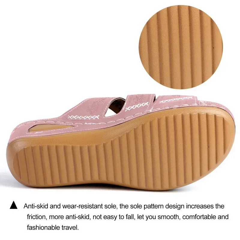 Summer Women Wedge Sandals Premium Orthopedic Open Toe Sandals Vintage Anti-slip Leather Casual Female Platform Retro Shoes