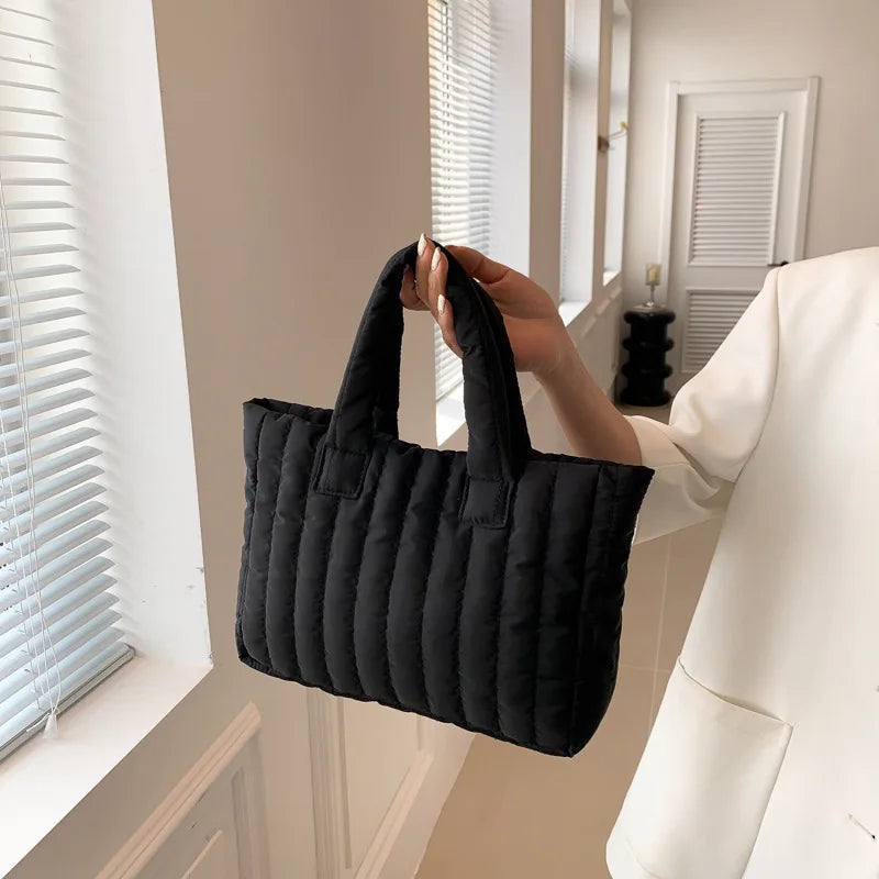 Ladies Tote Bags Large Capacity Cotton Padded Bag Solid Color Casual Fashion Nylon Elegant for Handbag