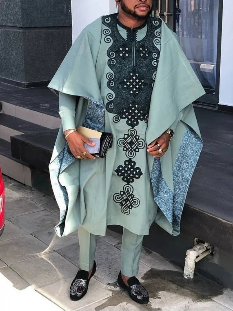 African Clothes for Men Dashiki Shirts Ankara Pants 3 Piece Set Wedding Evening Outfits Robe Suit Traditional Clothing