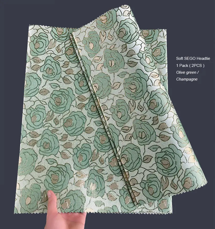 2PCS/ Pack African Lurex Floral SEGO Headtie Nigeria Head Gear Gele & Ipele High Quality Hair Tie Wrap Traditional Bandana Scarf