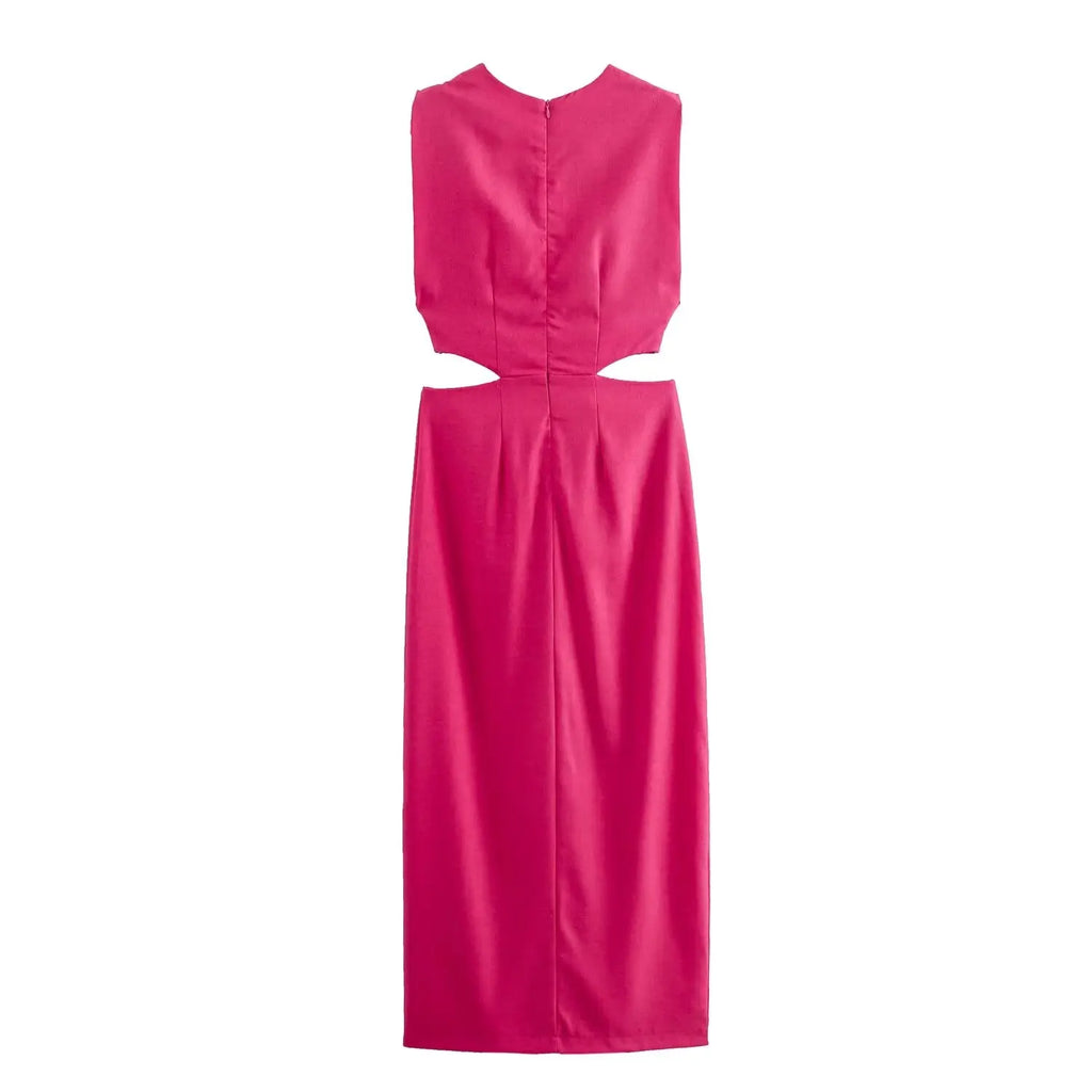 Summer Dress For Women 2024 Solid Waist Hollow Out O-Neck Sleeveless Slit Long Dresses Wild Casual Beach Woman Even Dress