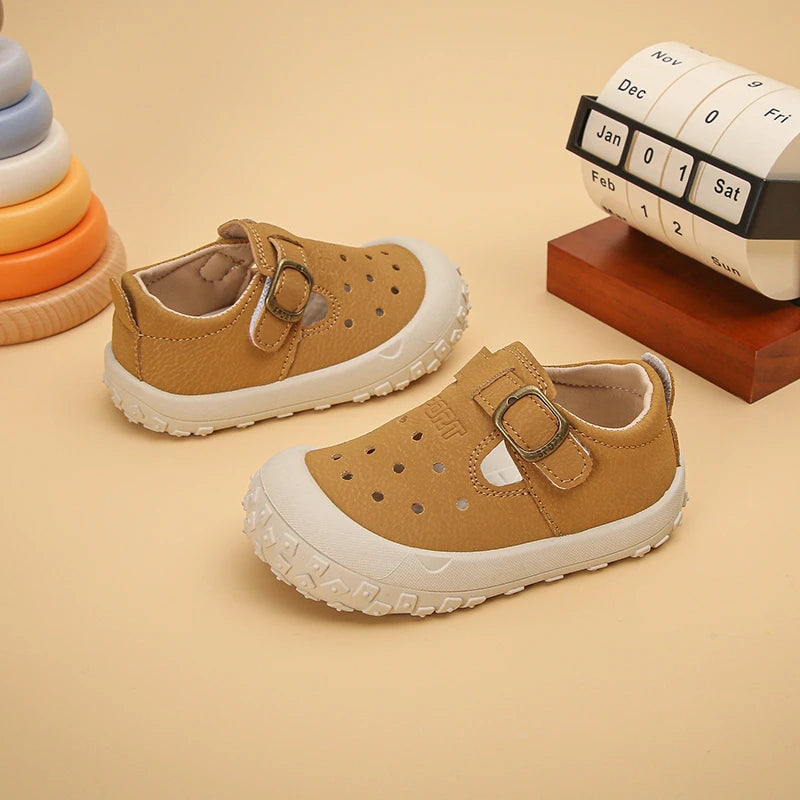 Kids' Casual Shoes Sneakers PU Leather Solid Color Summer Shoes For Children Anti-slip Breathable White Khaki Shoes Size 18-29