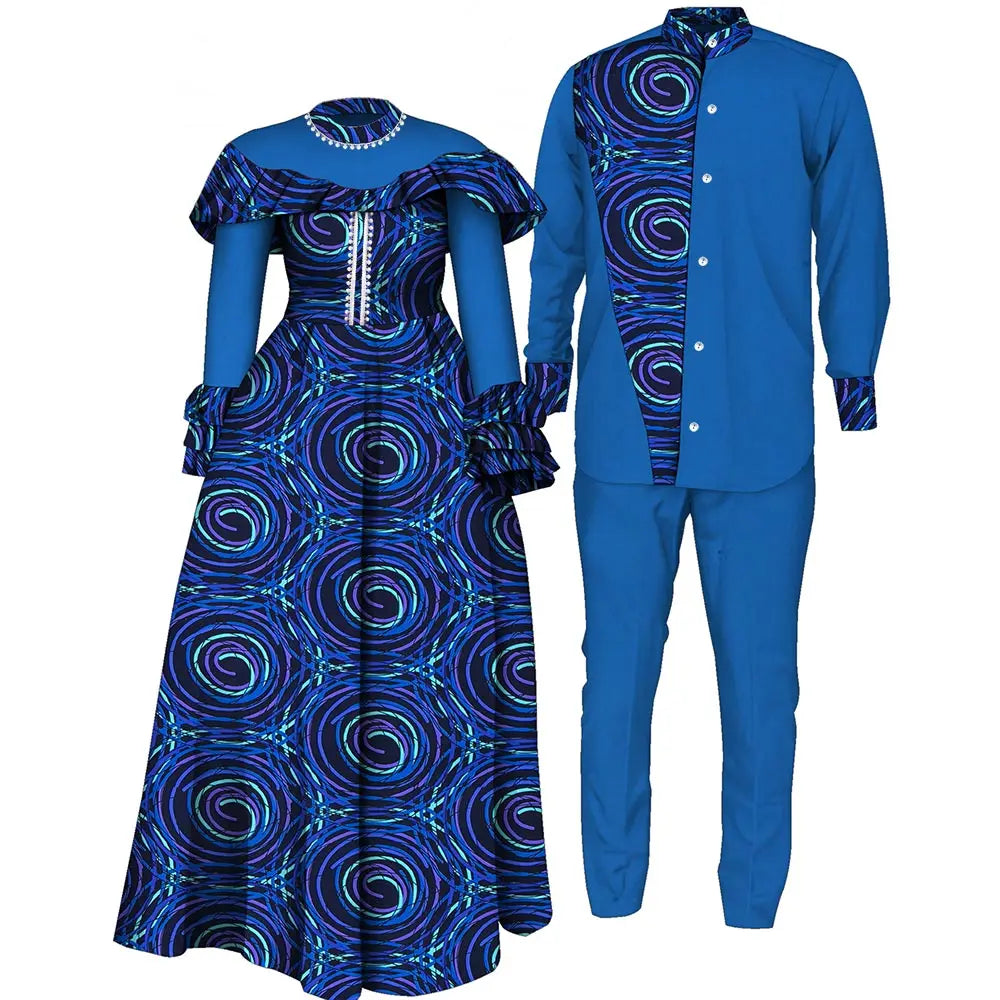 African Couple Clothing African Dresses for Women Print Top and Pants Suits Set for Men Party Wedding Lover Clothes Wyq1093