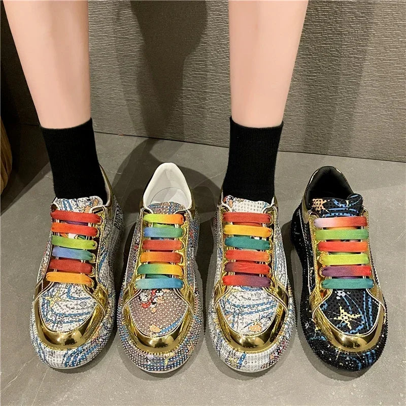 Top Quality Sneakers Women Skating Shoes 2026 Rhinestone Women Loafers Platform Fashion Shiny Women's Casual Shoes Zapatos Mujer