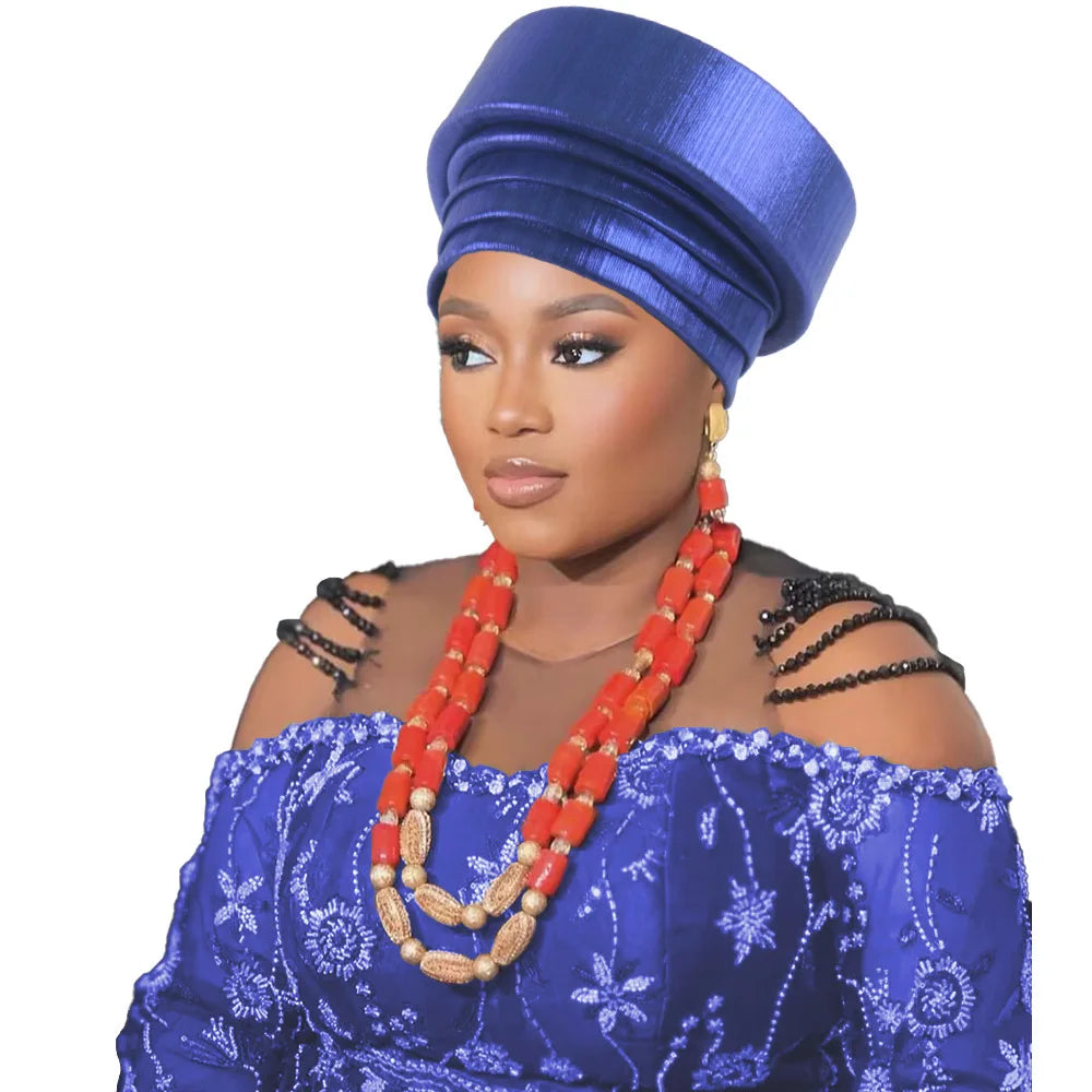 Already Made African Headtie Turban Cap Nigeria Party Headgear Female Head Wraps Pleated Auto Gele Cap Headpiece 2025