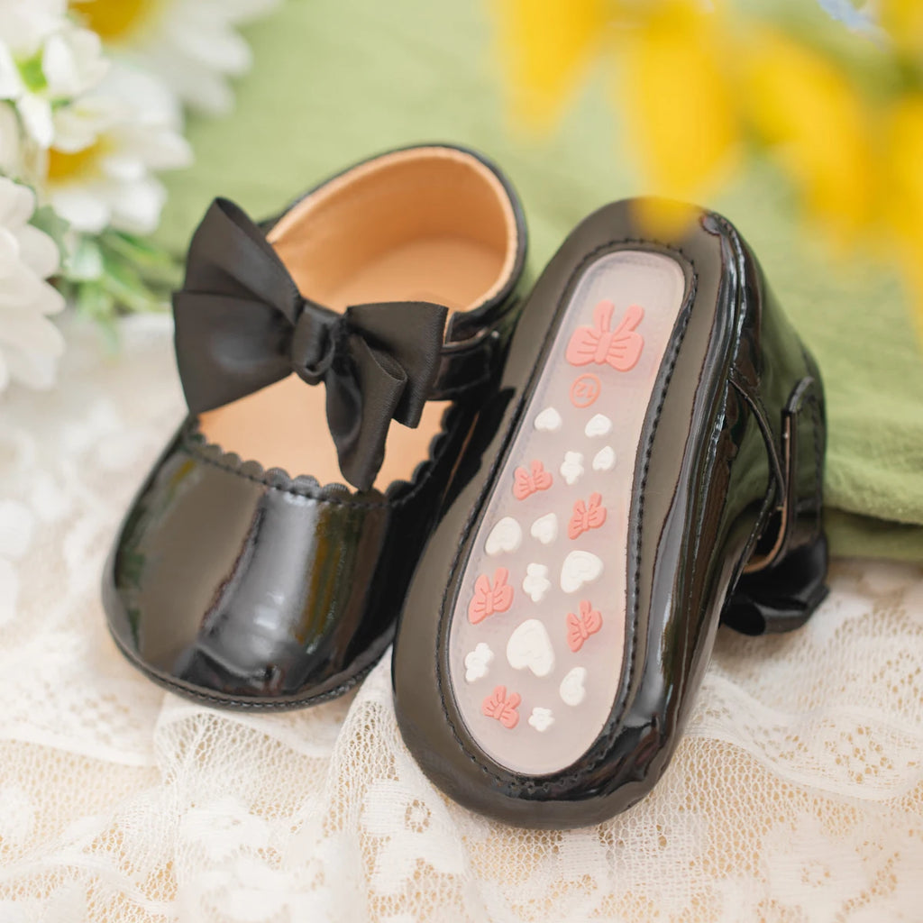 KIDSUN Newborn Baby Girl Shoes PU Leather Bowknot Dress Shoes Infants Rubber Non-Slip Toddler First Walker Baby Shoes Girls