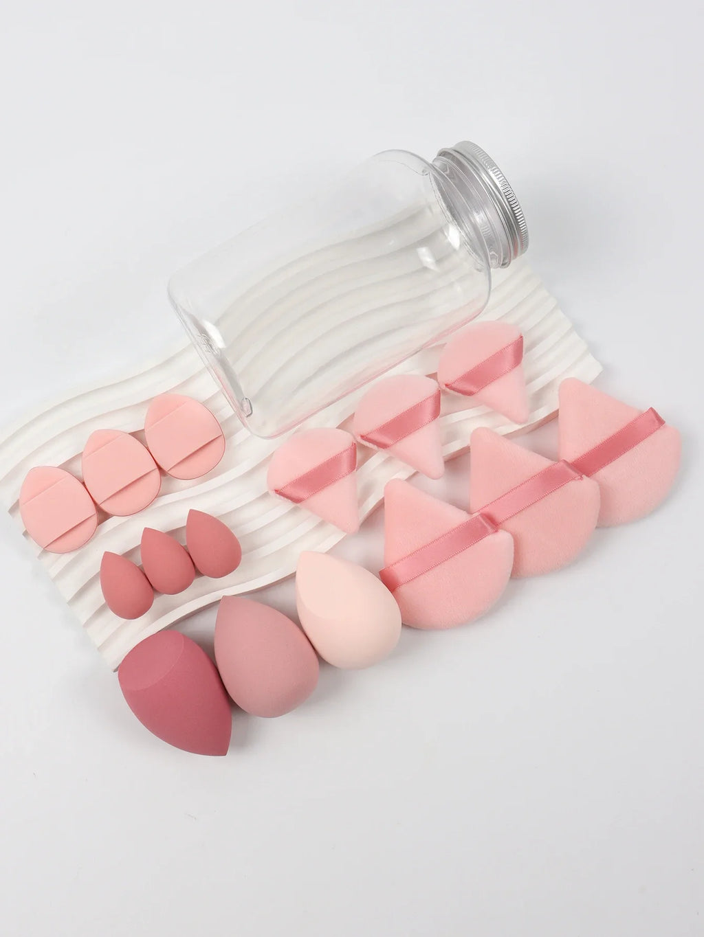 15Pcs Premium Powder Puffs with Storage Jar - Makeup Blending Sponges Set for Face Foundation & Loose Powder Kit