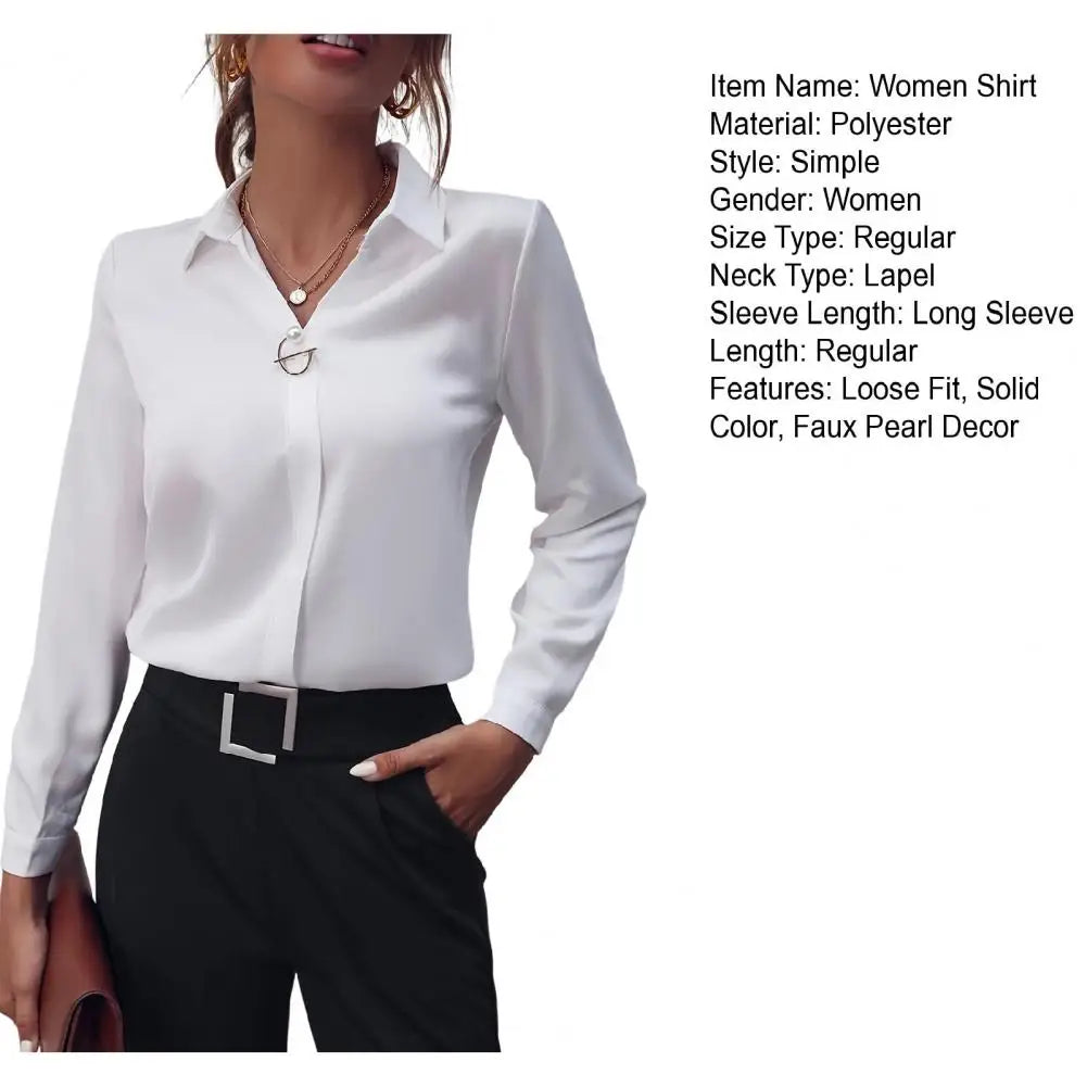 Summer Elegant Women's Blouse New V-neck Long Sleeve Solid Color Loose Shirt Casual White Tops Office Lady Blouses