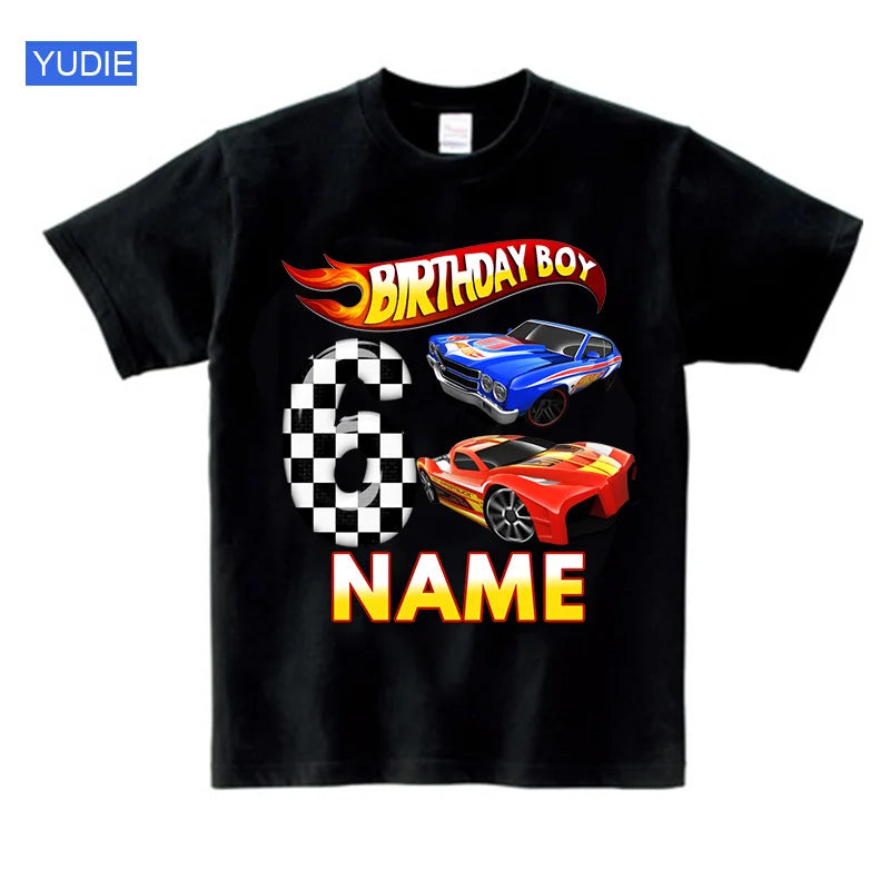 Boys Birthday T Shirt Customized Name Boys T Shirts Girl Clothing Personalised Shirts Children Tees Baby Racing Clothes Fashion
