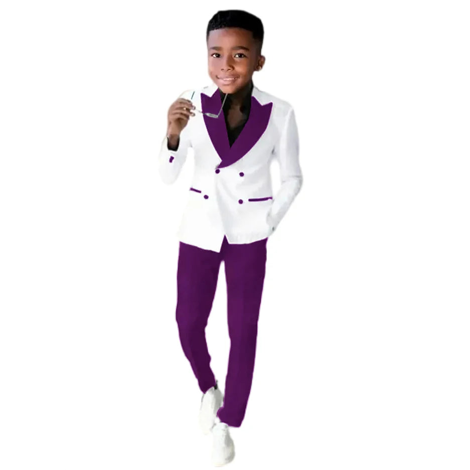 2-16 Years Old Suit For Boys Wedding Tuxedos Jacket Pants 2 Pieces Double Breasted Kids Child Clothes Party Suits