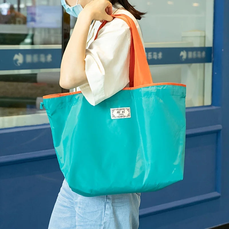 Nylon Supermarket Shopping Bag,Reusable Grocery Bags- Large Capacity Foldable Grocery Tote with Adjustable Shoulder Strap