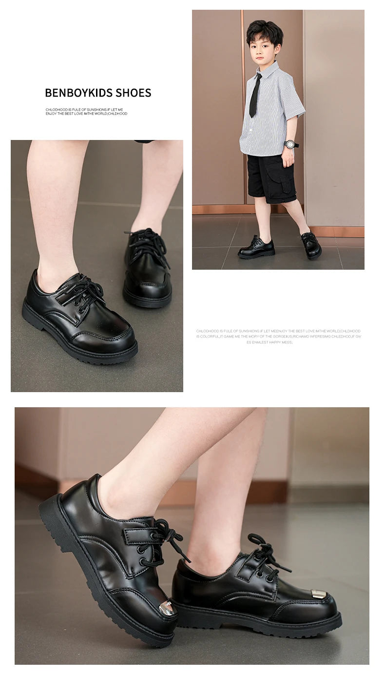 Boys Shoes Spring & Autumn New Black Glossy Classic Kids Loafer for Girl 2024 New Versatile Round-toe Britain Child School Shoes