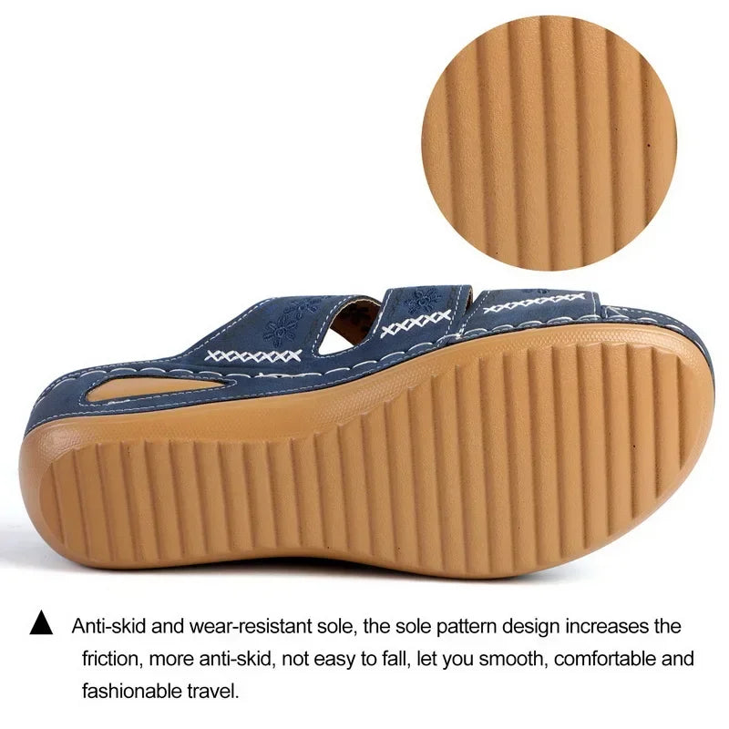 Summer Women Wedge Sandals Premium Orthopedic Open Toe Sandals Vintage Anti-slip Leather Casual Female Platform Retro Shoes