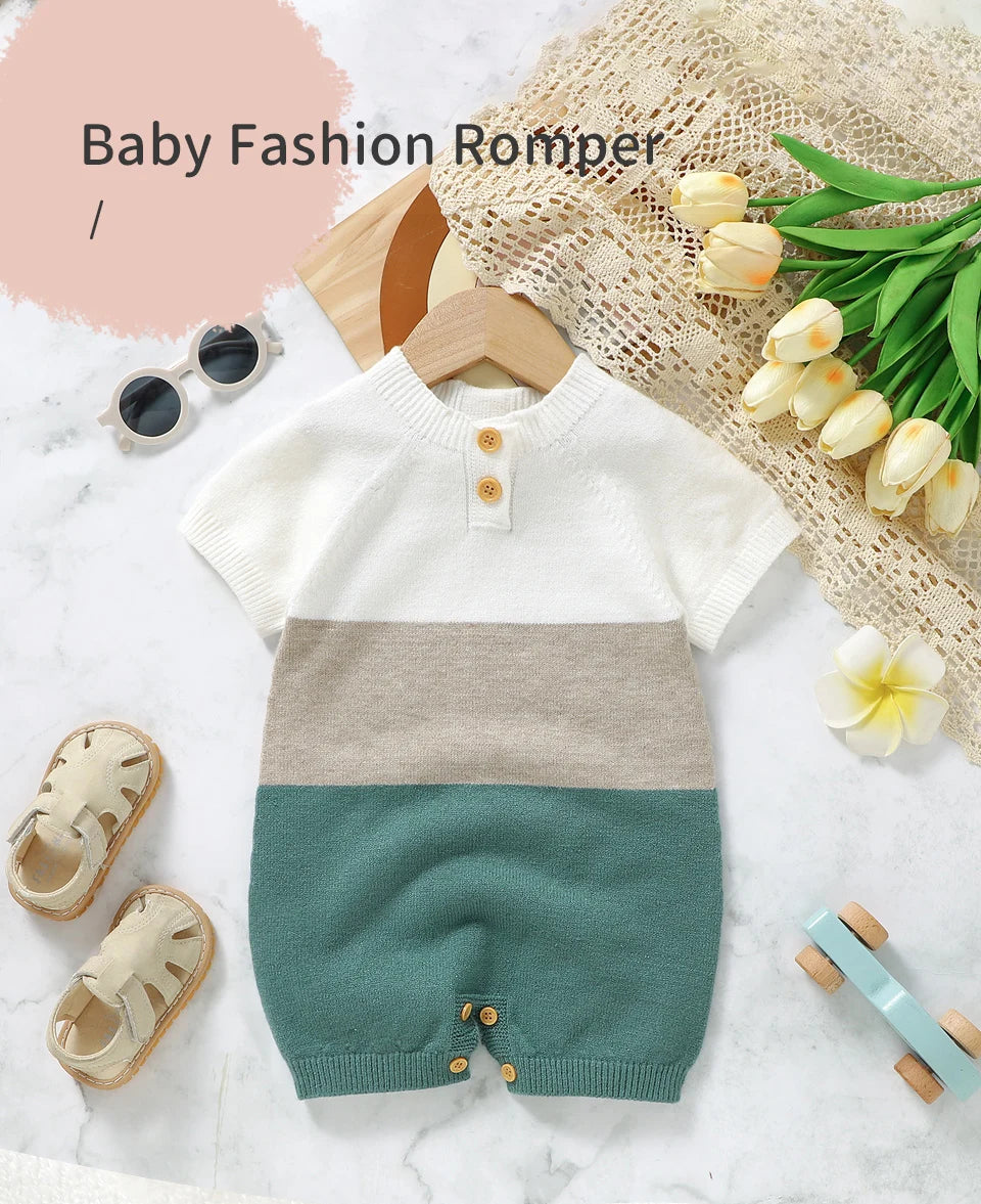 Summer Infant Baby Boys Rompers Short Sleeves Knitting Newborn Casual Outwear Jumpsuits Clothes Toddler Children Playsuits 0-18m